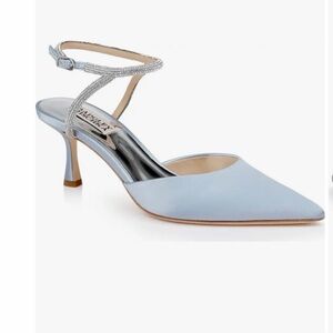 Badgley Mischka Autumn Pointed Toe Ankle Strap Pump in Az Blu Sat Size 7.5 NWOB